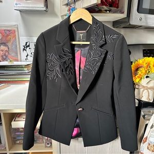 Ted Baker Black Embossing Embroidery Single Breasted Blazer